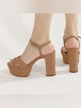 🌻NEW w.tag Schutz Keefa Platform Sandal Honey Beige Nubuck Block Heel Size 7